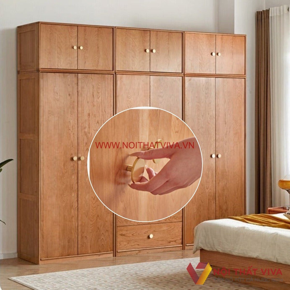 Tủ Áo Gỗ Tự Nhiên Kích Thước Lớn Màu Nâu Cao Cấp Hiện Đại