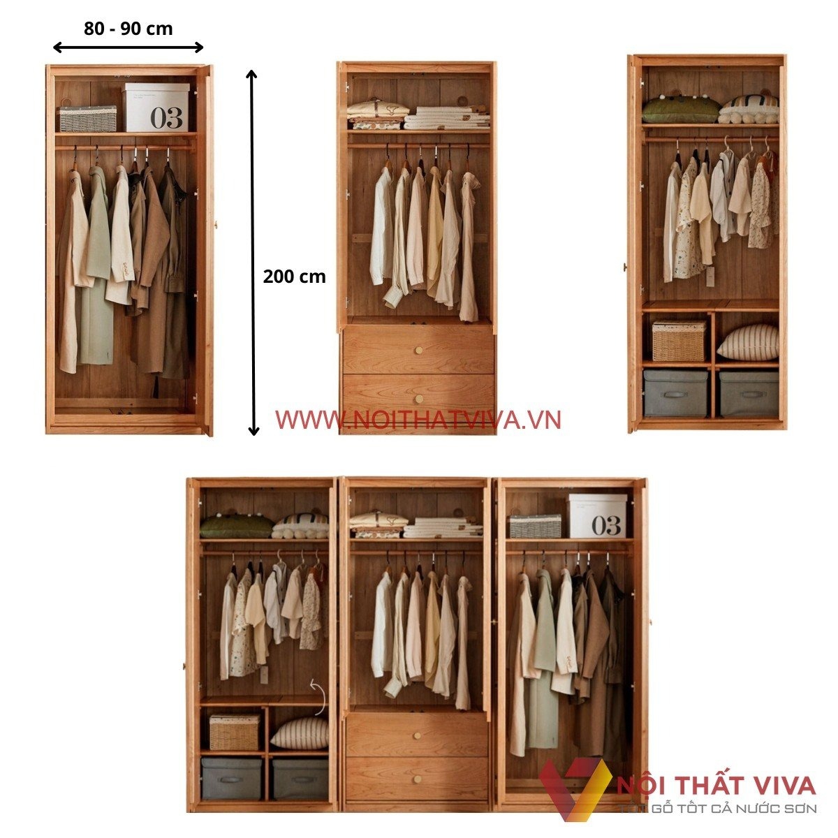 Tủ Áo Gỗ Tự Nhiên Kích Thước Lớn Màu Nâu Cao Cấp Hiện Đại