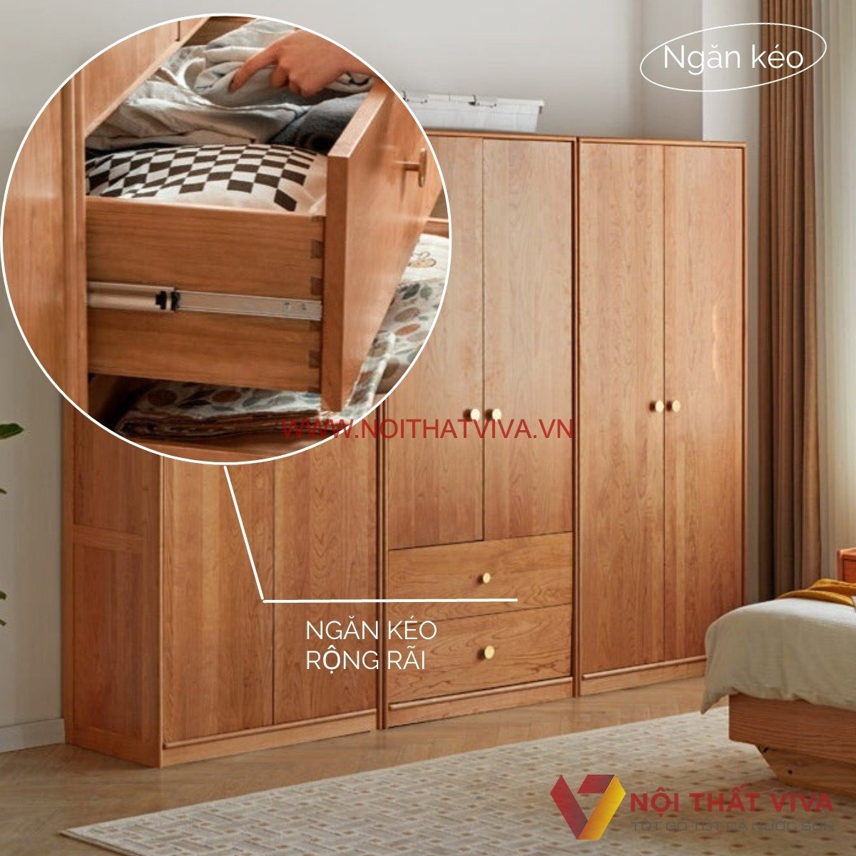 Tủ Áo Gỗ Tự Nhiên Kích Thước Lớn Màu Nâu Cao Cấp Hiện Đại