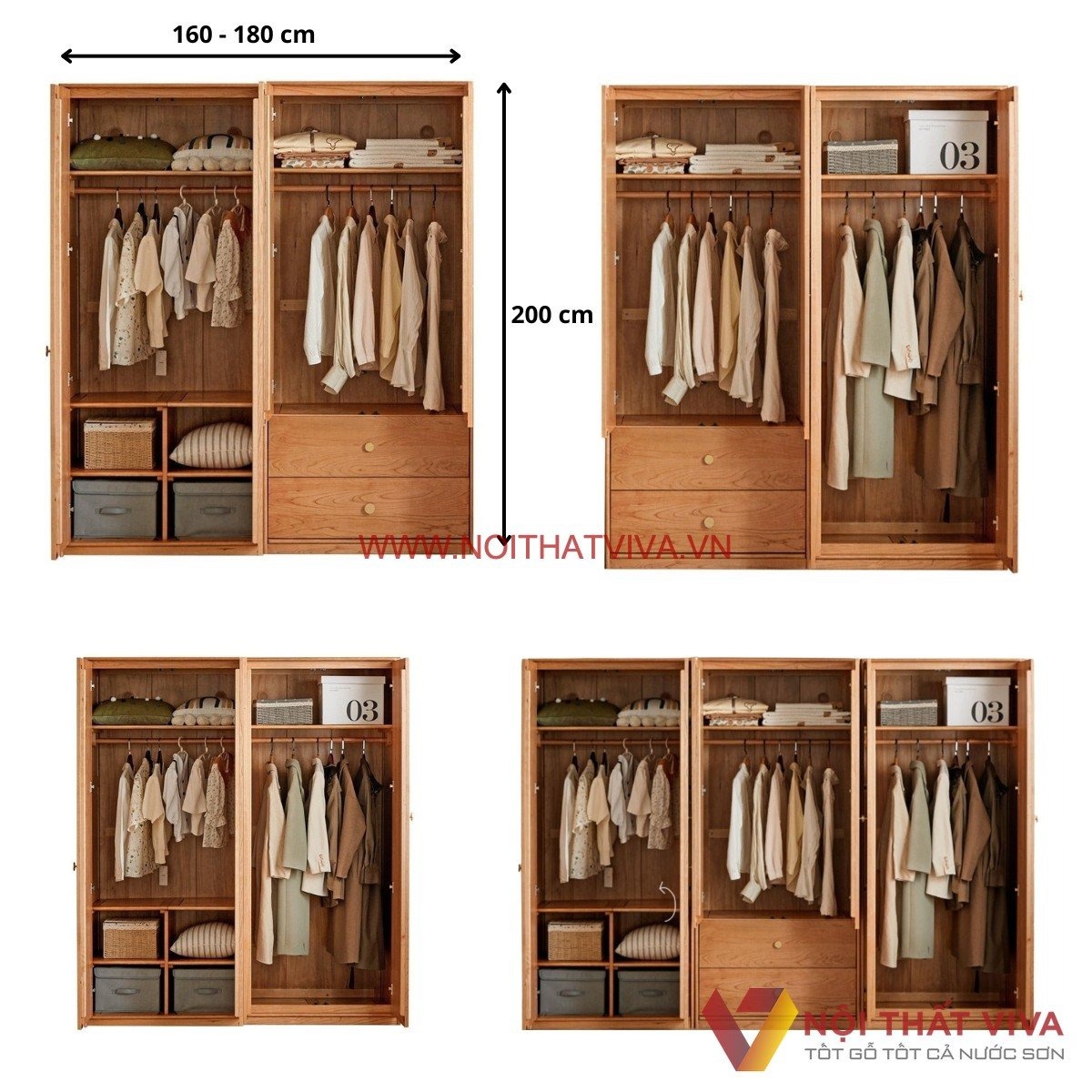 Tủ Áo Gỗ Tự Nhiên Kích Thước Lớn Màu Nâu Cao Cấp Hiện Đại