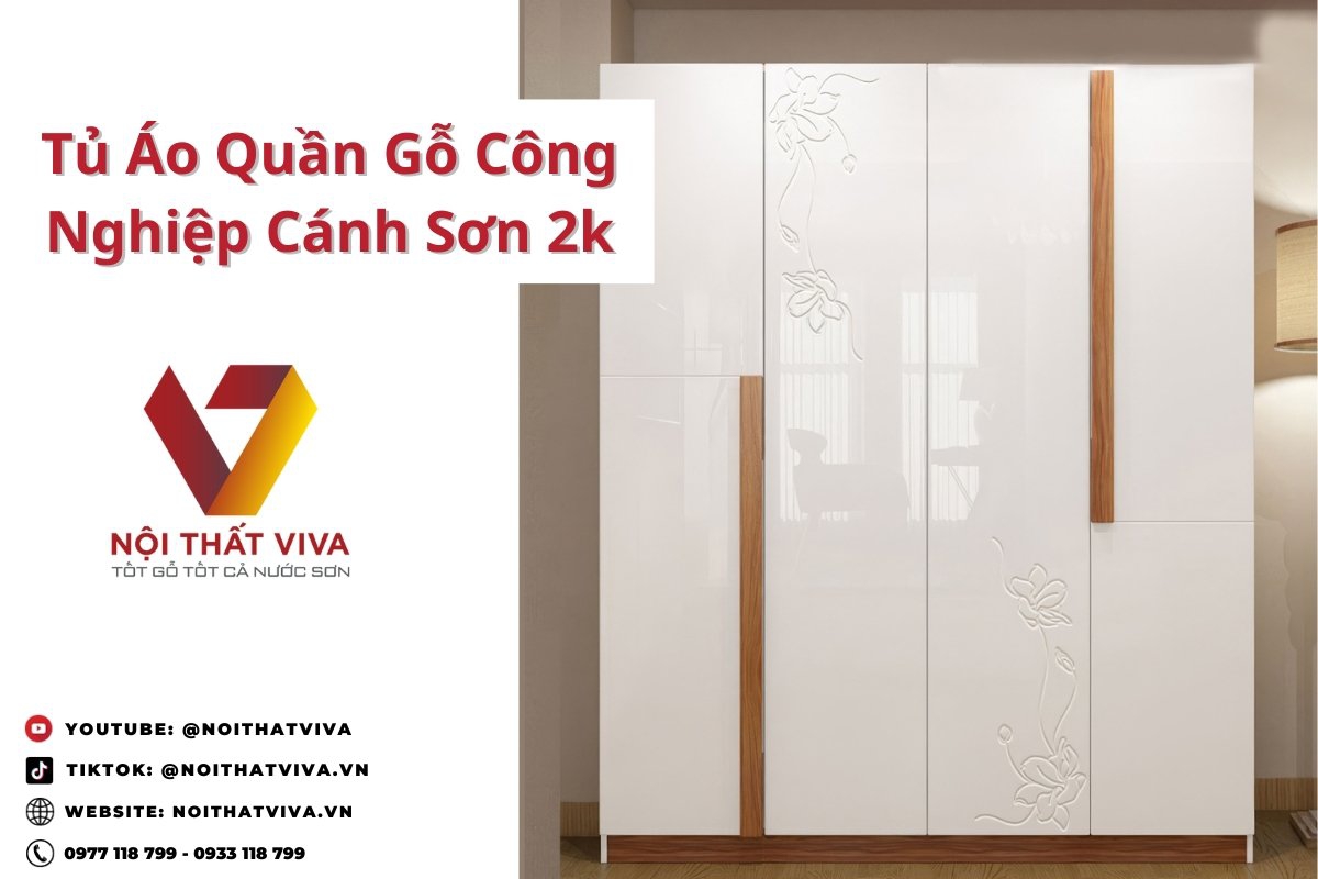Tủ Áo Quần Gỗ Công Nghiệp Cánh Sơn Trắng 2k Chạm Hoa Văn Tinh Tế