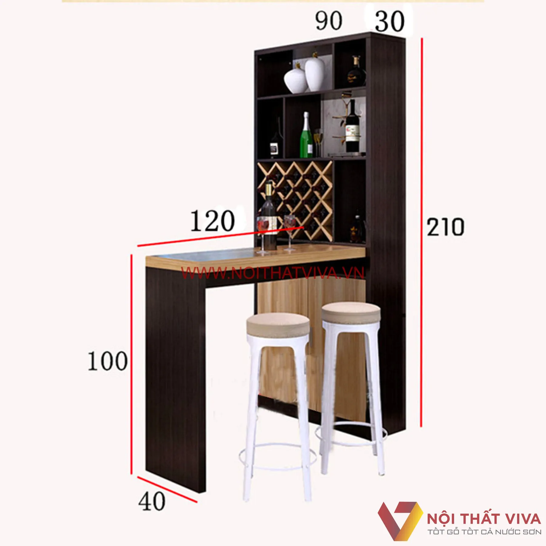 Tủ Bày Rượu Phòng Khách Kết Hợp Quầy Bar Gỗ Công Nghiệp MDF Giá Tốt