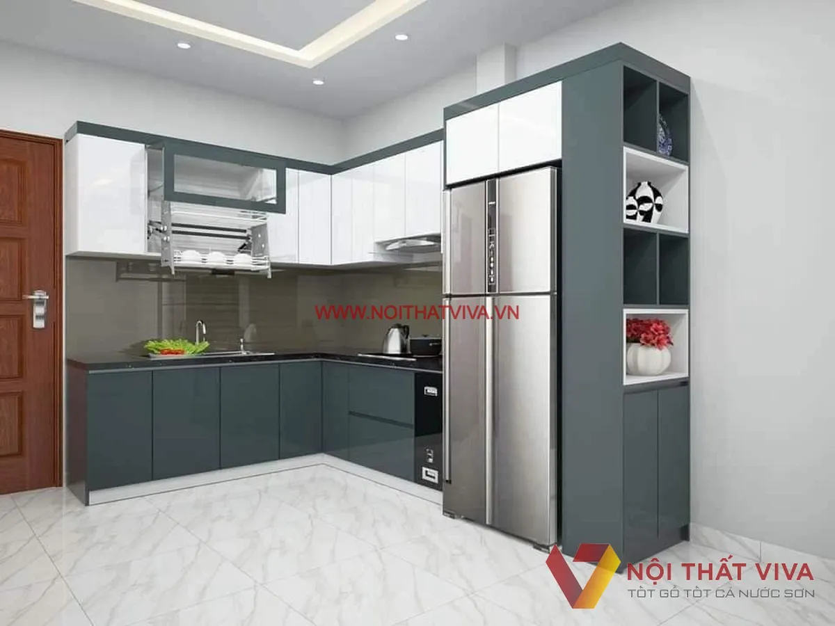 Tủ Bếp Acrylic Chữ L Gỗ Mdf Cùng Mặt Đá Hoa Cương Đẹp Giá Rẻ