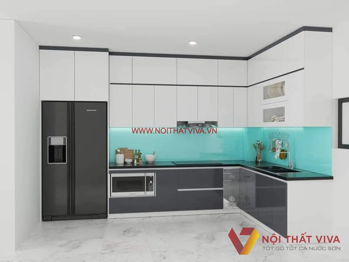 Tủ Bếp Acrylic Màu Xám Phối Trắng Gỗ Mdf Đẹp Giá Rẻ