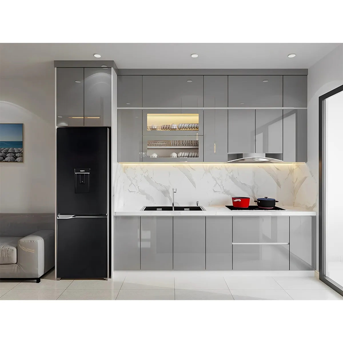 Tủ Bếp Chữ I Đẹp Gỗ Mdf Phủ Acrylic Sang Trọng