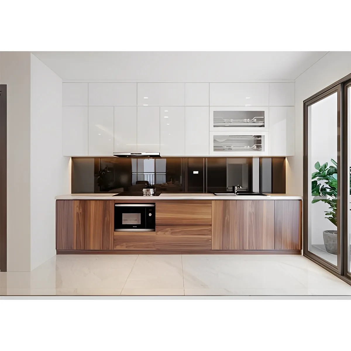 Tủ Bếp Chung Cư Nhỏ Gỗ Công Nghiệp Hiện Đại