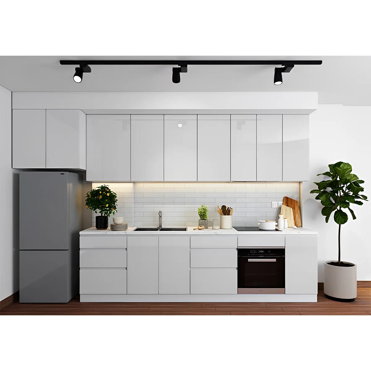 Tủ Bếp Gỗ Chữ I Màu Trắng Gỗ Công Nghiệp Đẹp Giá Rẻ