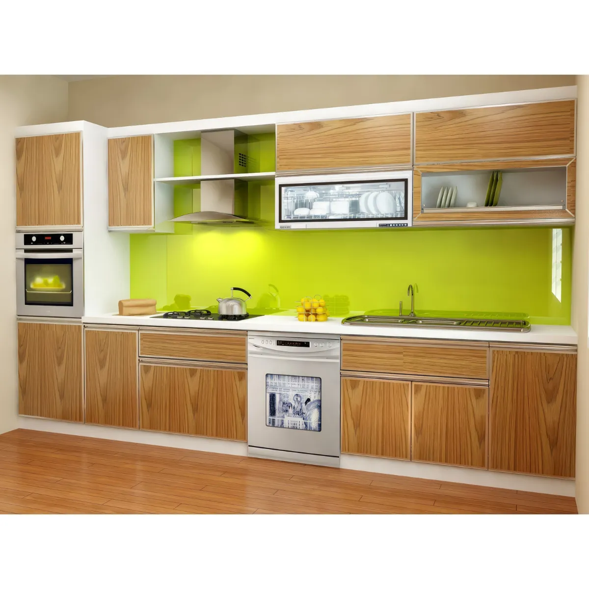 Tủ Bếp Gỗ Công Nghiệp MDF Phủ Melamine Vân Gỗ Kiểu Chữ I Đẹp Giá Tốt