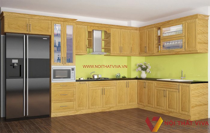 Mẫu tủ bếp gỗ tự nhiên thiết kế hiện đại bán chạy, giá tốt tại Nội thất Viva.