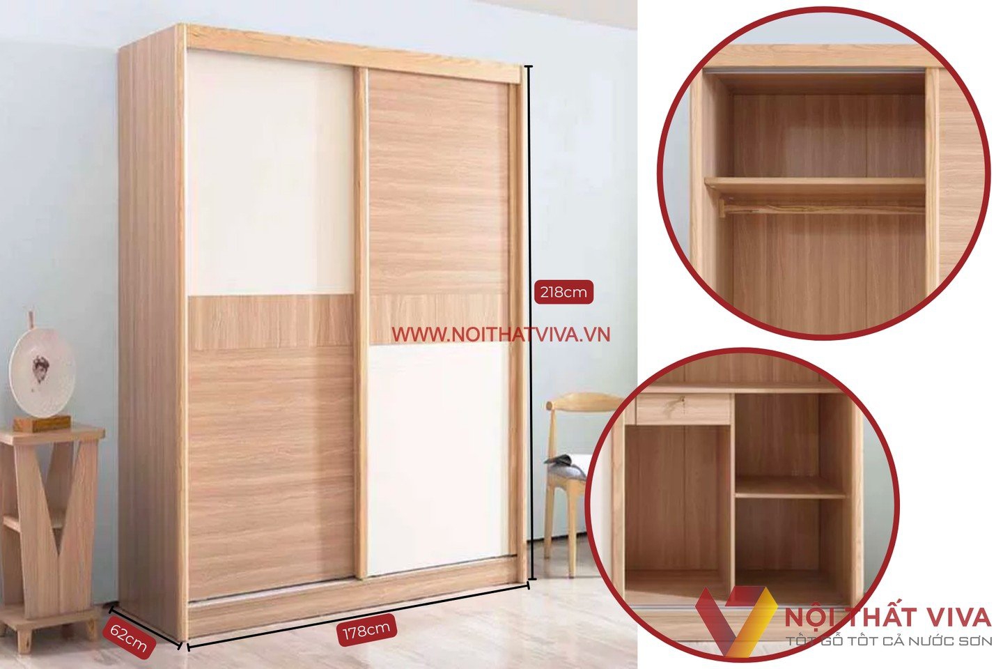 Tủ Cánh Lùa Gỗ Sồi Tự Nhiên Thiết Kế Hiện Đại Tinh Tế Đẹp