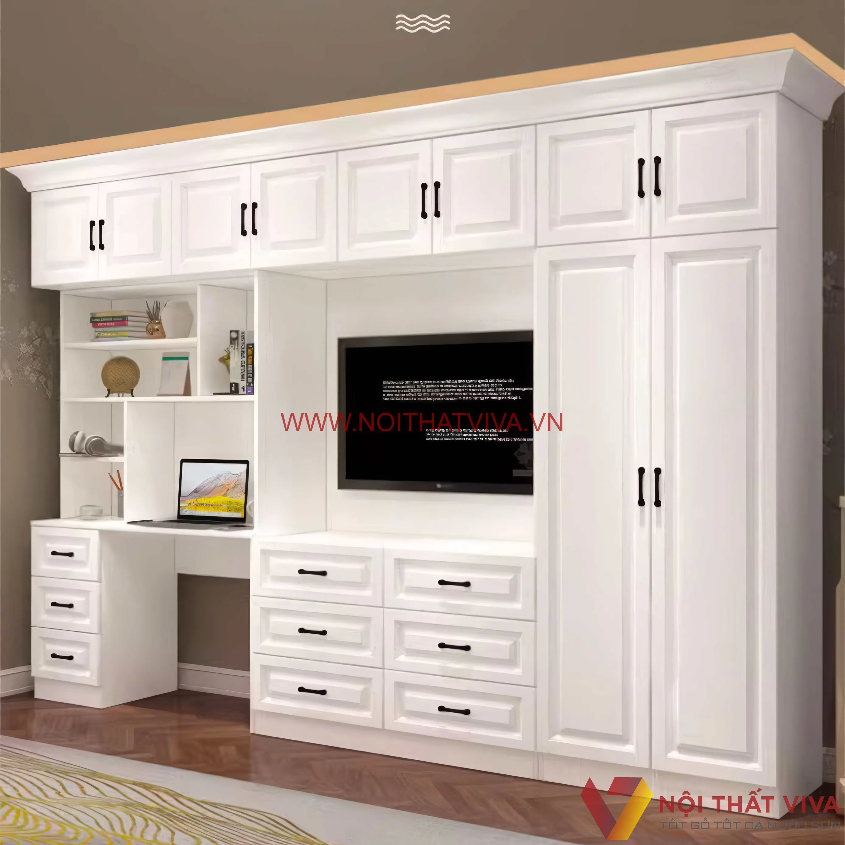 Tủ Để Tivi Giá Rẻ Kết Hợp Tủ Áo Và Bàn Làm Việc Gỗ Công Nghiệp MDF Đẹp