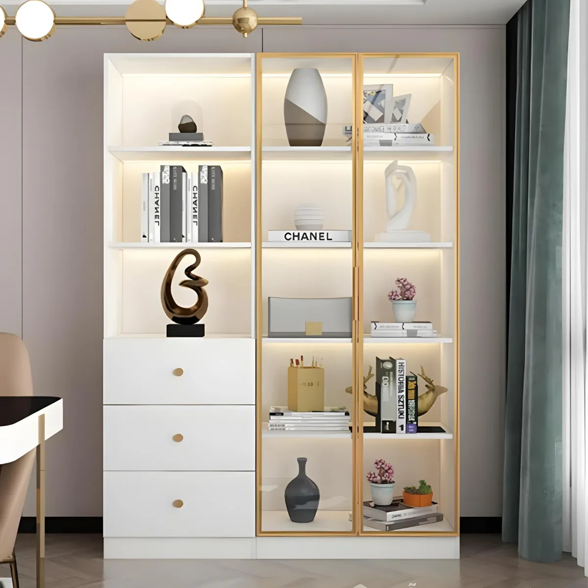 Tủ Đựng Hồ Sơ Tài Liệu Kết Hợp Trưng Bày Gỗ Công Nghiệp Cánh Kính