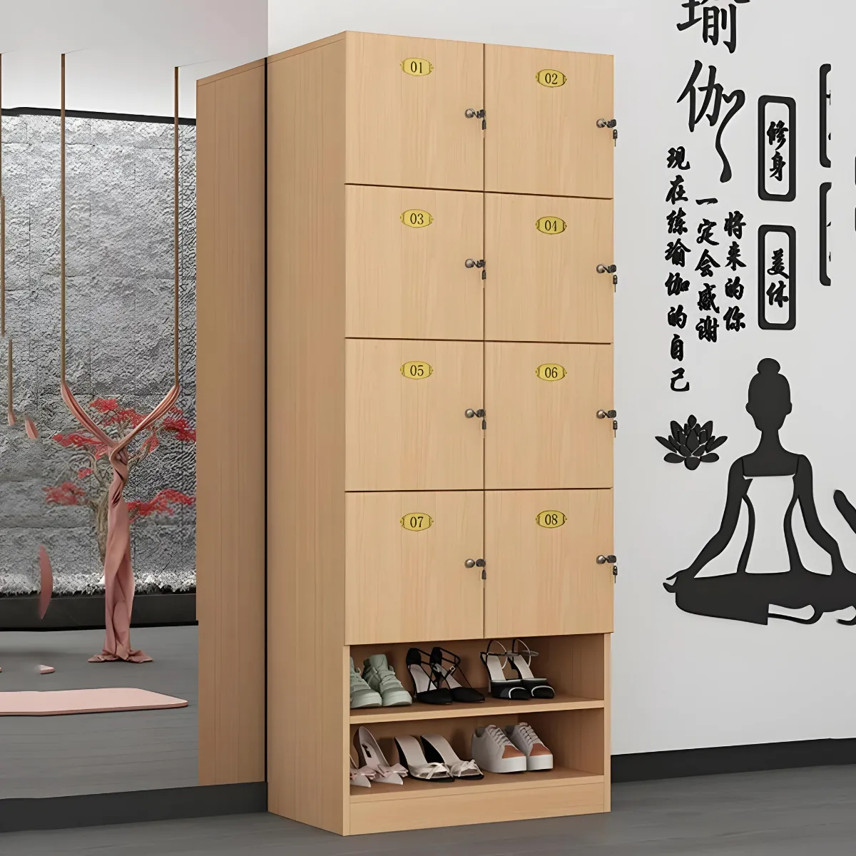 Tủ Locker 8 Ngăn Kèm Ngăn Để Giày Gỗ Công Nghiệp Hiện Đại Đẹp