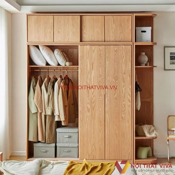 ​​​​​​​Tủ quần áo gỗ tự nhiên cửa lùa đẹp, hiện đại có mức giá dao động từ 15-20 triệu đồng.