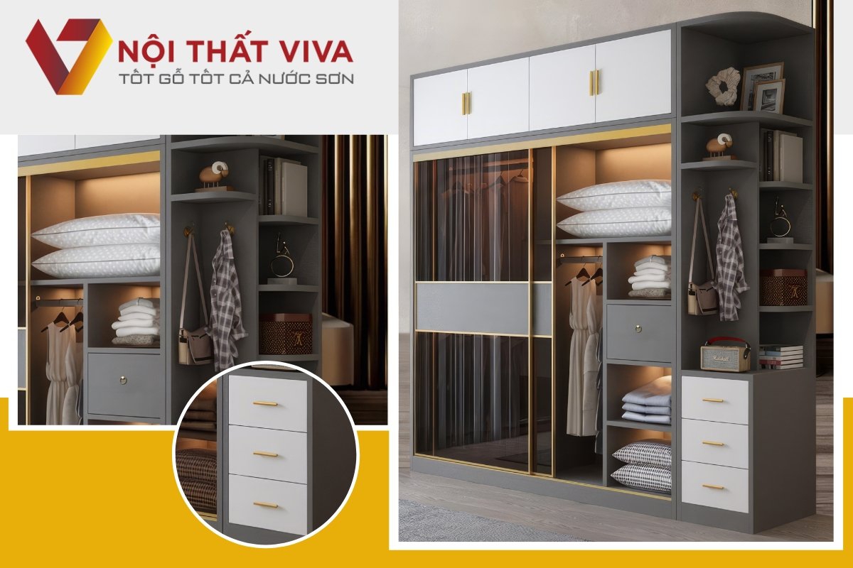 Tủ Quần Áo Cánh Kính Lùa Gỗ Mdf Đẹp Hiện Đại Giá Tốt