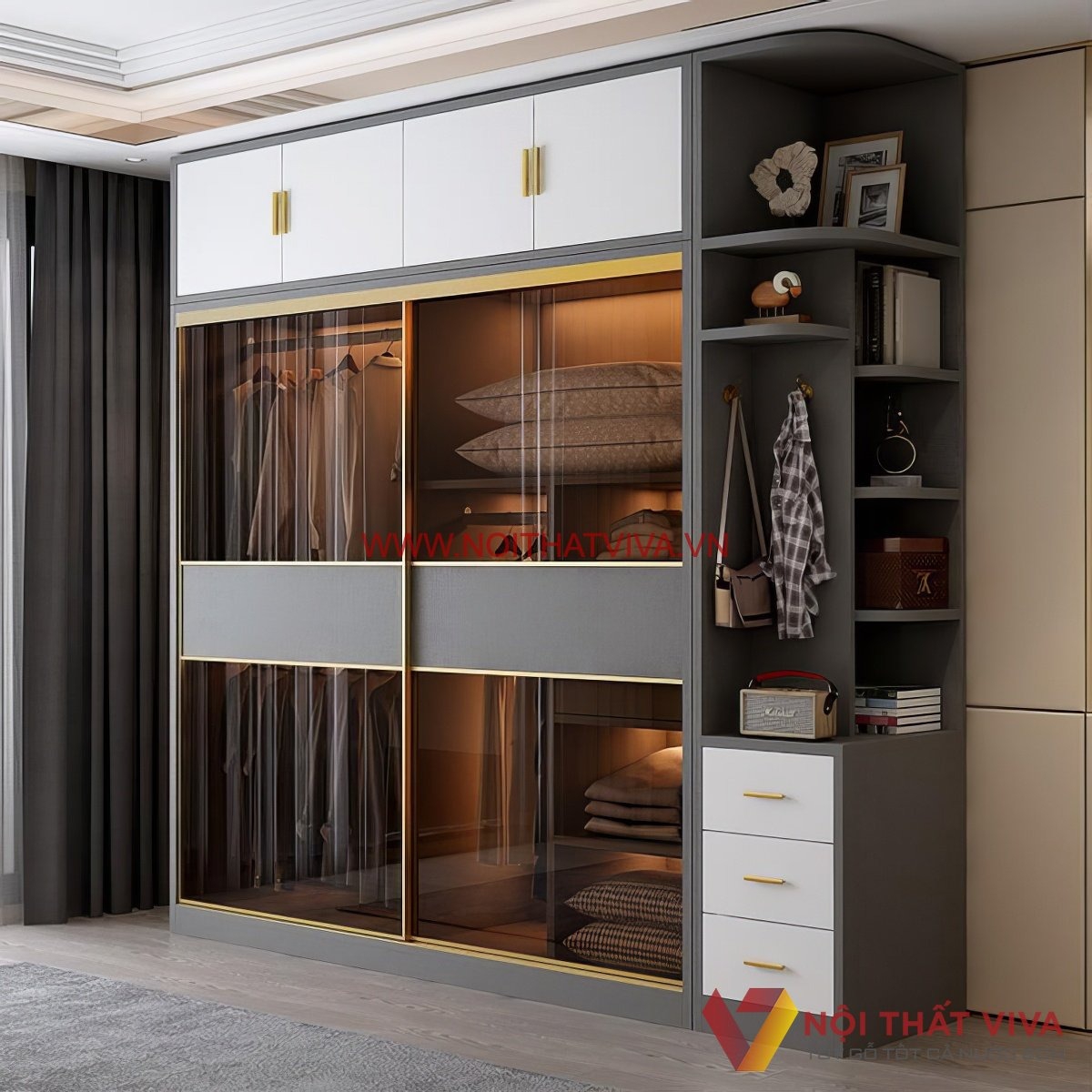 Tủ Quần Áo Cánh Kính Lùa Gỗ Mdf Đẹp Hiện Đại Giá Tốt