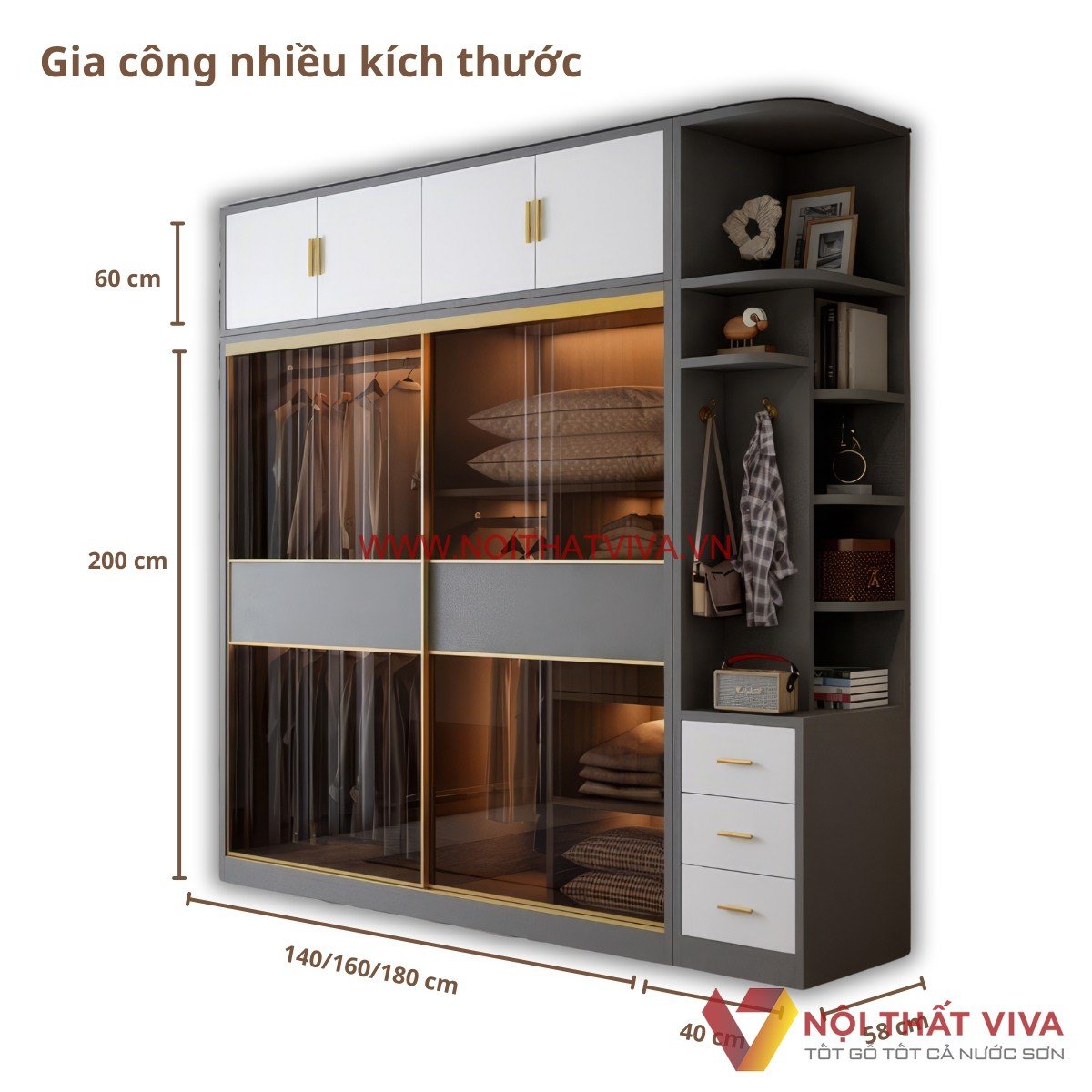 Tủ Quần Áo Cánh Kính Lùa Gỗ Mdf Đẹp Hiện Đại Giá Tốt