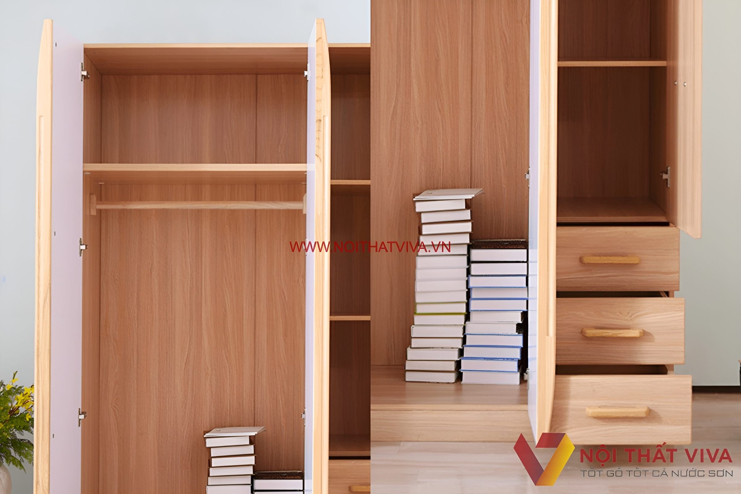 Tủ Quần Áo Gỗ Công Nghiệp MDF Màu Vân Gỗ Sồi Đẹp Giá Rẻ