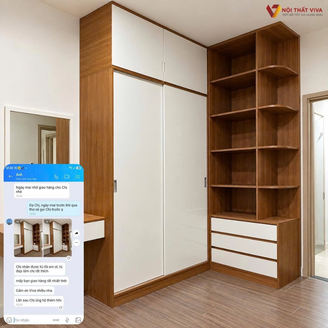 Tủ quần &aacute;o gỗ c&ocirc;ng nghiệp theo y&ecirc;u cầu tại Nội thất Viva 
