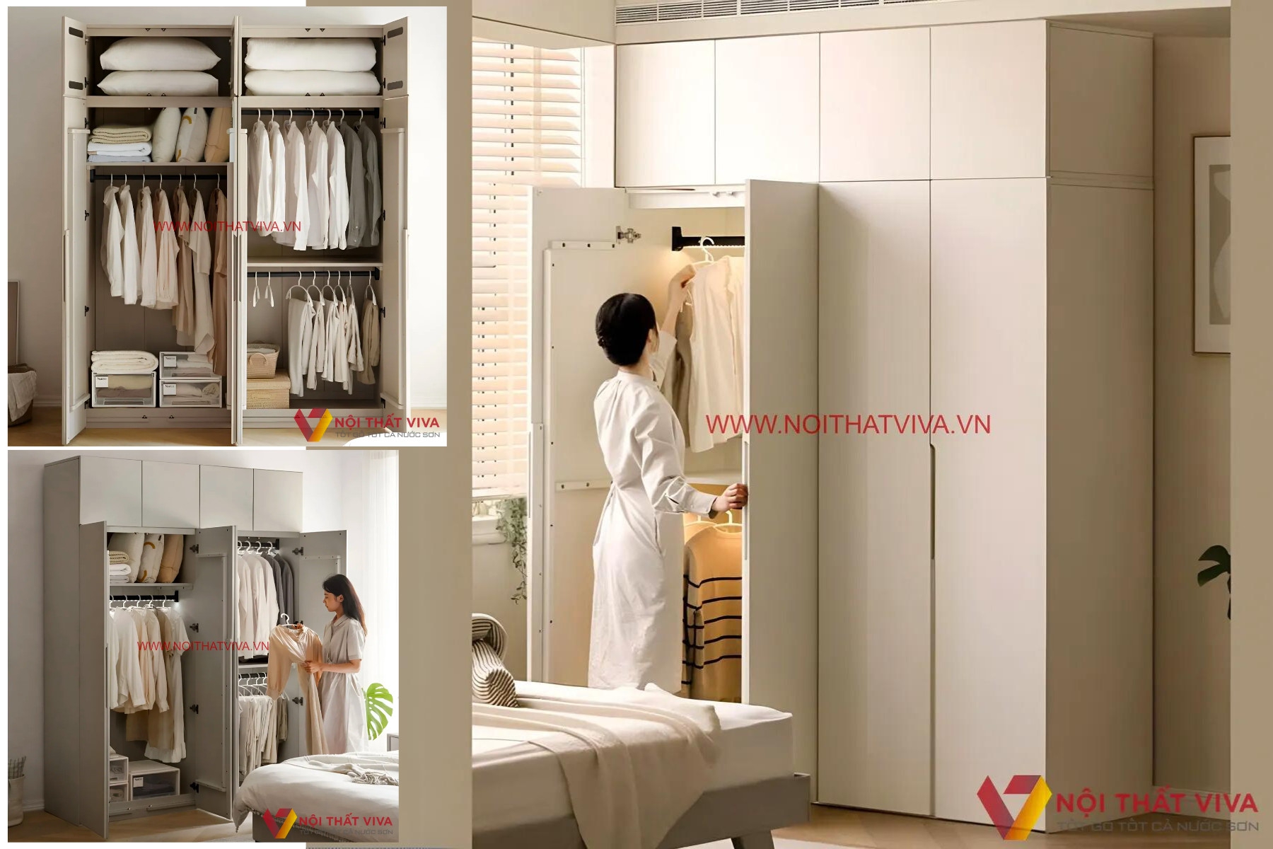 Tủ Quần Áo Gỗ Mdf Phủ Melamine Kịch Trần Cá Tính Hiện Đại