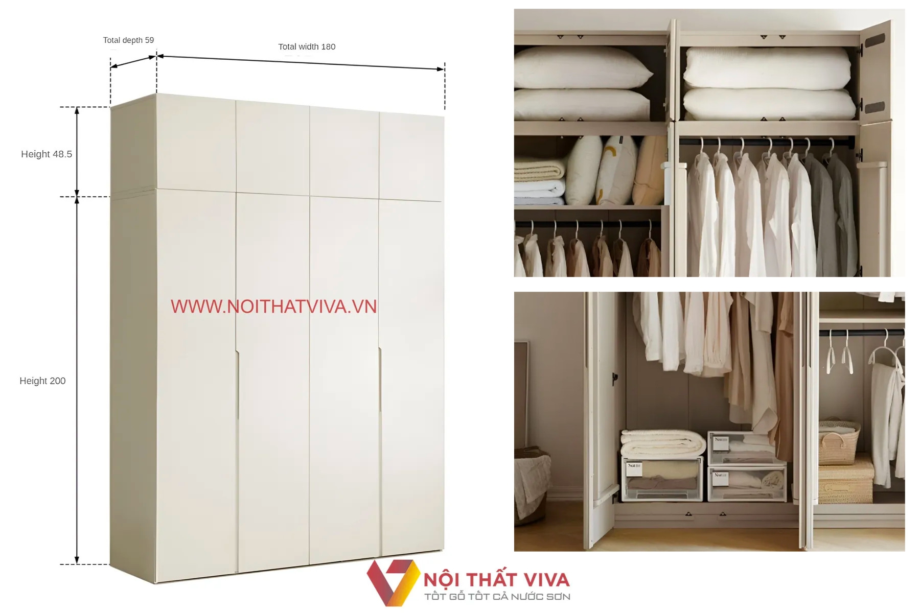 Tủ Quần Áo Gỗ Mdf Phủ Melamine Kịch Trần Cá Tính Hiện Đại