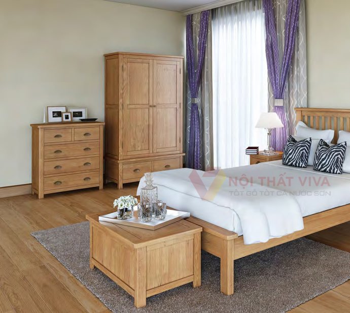 Tủ quần áo gỗ sồi 2 cánh cho phòng ngủ nhỏ đẹp, giá rẻ.