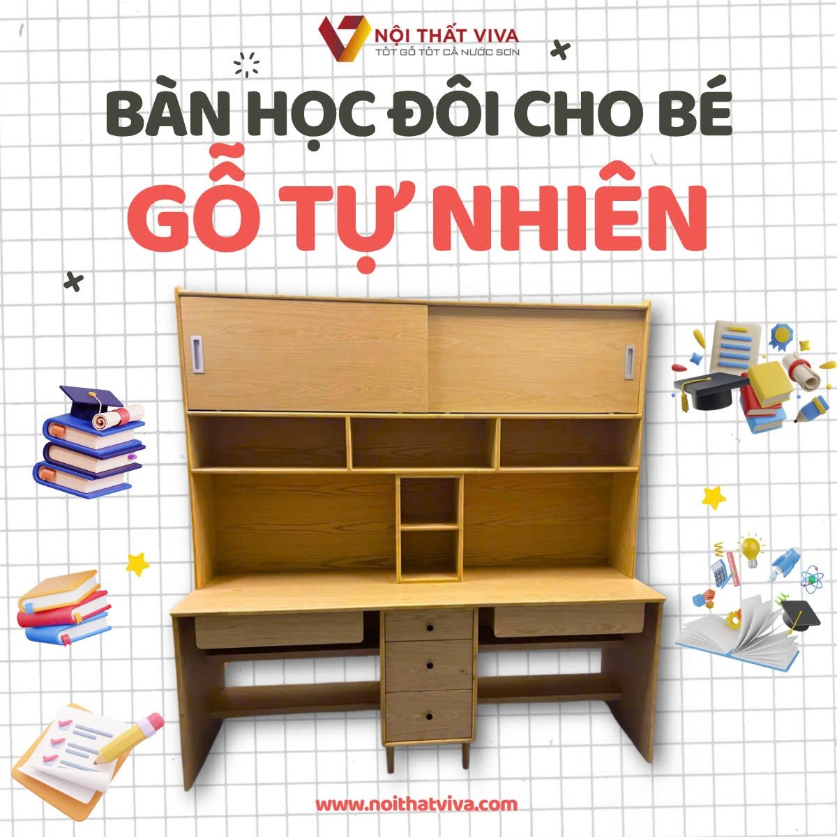 Tiêu chuẩn kích thước bàn học 2 người theo xu hướng mới nhất 2025