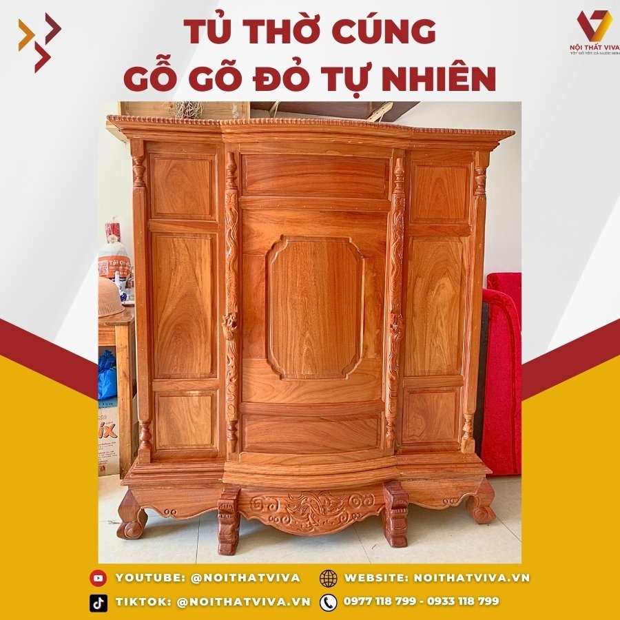 Top 4 mẫu tủ thờ gỗ gõ đỏ đáng mua nhất, chuẩn gỗ tự nhiên 100%