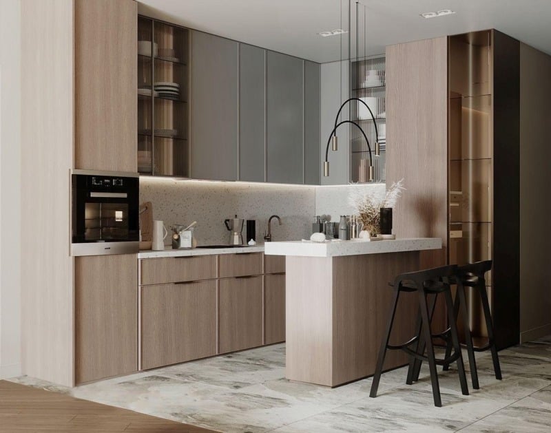 Tổng hợp mẫu tủ bếp c&oacute; quầy bar đẹp, hiện đại, ấn tượng nhất 2026