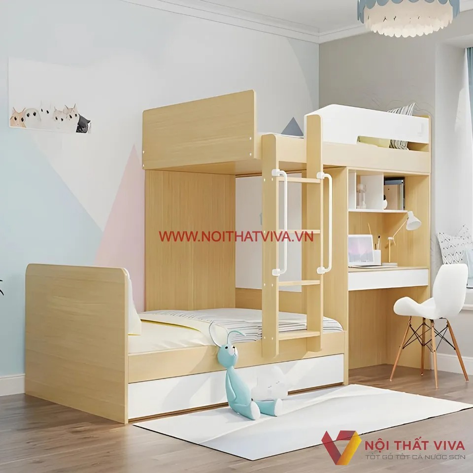 Top 10+ mẫu giường tầng trẻ em có bàn học tiện nghi, an toàn