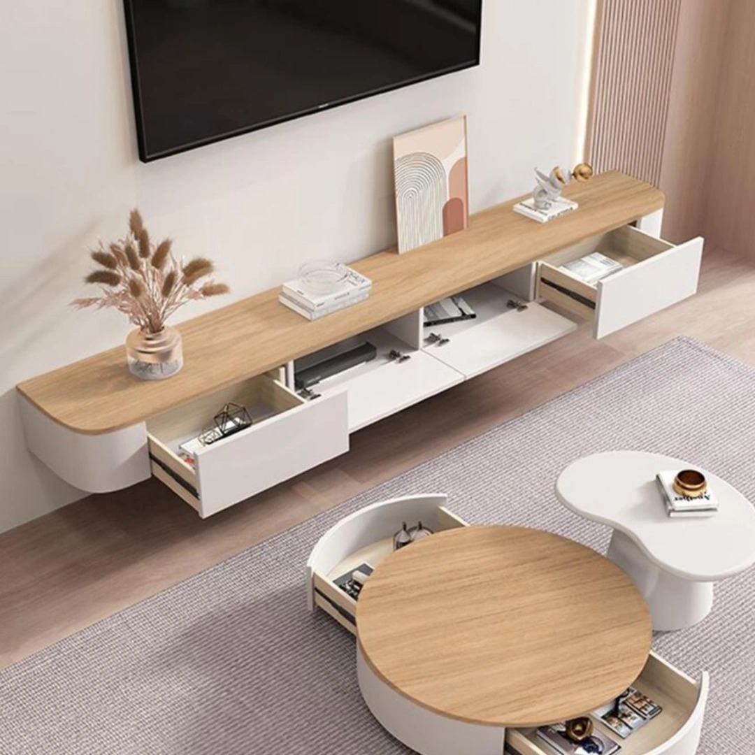 Top 10+ mẫu kệ tivi treo tường gỗ tự nhiên đẹp, chuẩn phong cách cho phòng khách