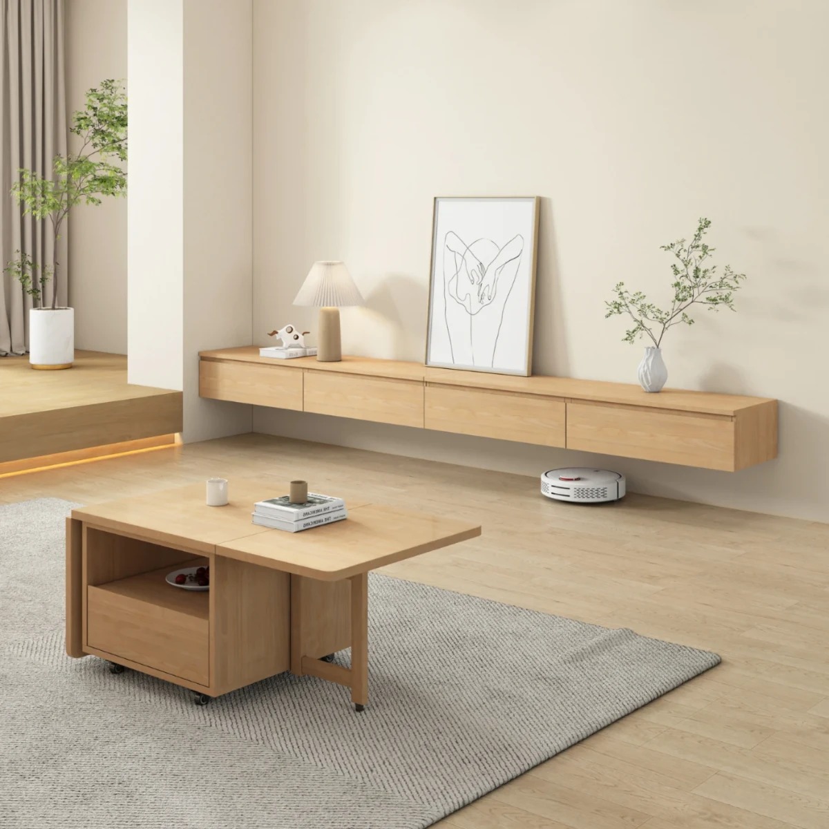 Top 10+ mẫu kệ tivi treo tường gỗ tự nhiên đẹp, chuẩn phong cách cho phòng khách