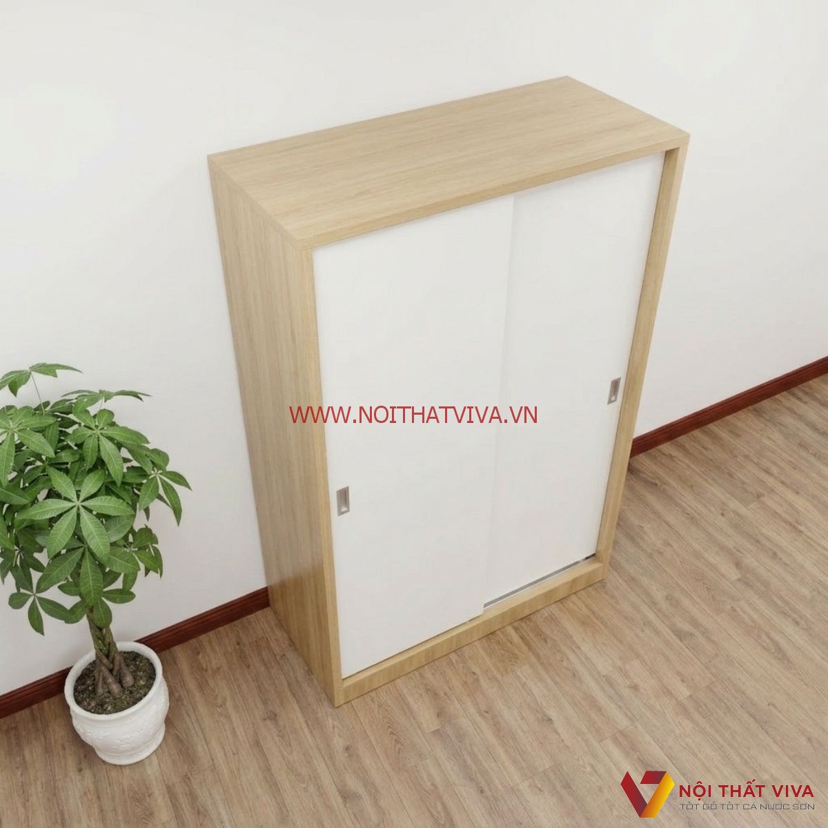 Tủ Cửa Lùa 2 Cánh Gỗ MDF Phủ Melamine Màu Vàng Cánh Trắng Giá Rẻ Tủ Cửa Lùa 2 Cánh Gỗ MDF Phủ Melamine Màu Vàng Cánh Trắng Giá Rẻ