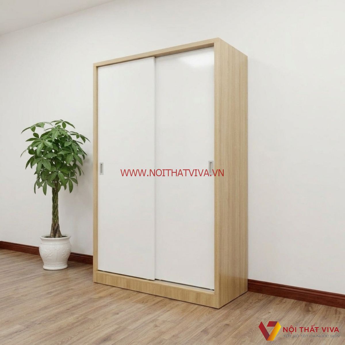 Tủ Cửa Lùa 2 Cánh Gỗ MDF Phủ Melamine Màu Vàng Cánh Trắng Giá Rẻ Tủ Cửa Lùa 2 Cánh Gỗ MDF Phủ Melamine Màu Vàng Cánh Trắng Giá Rẻ