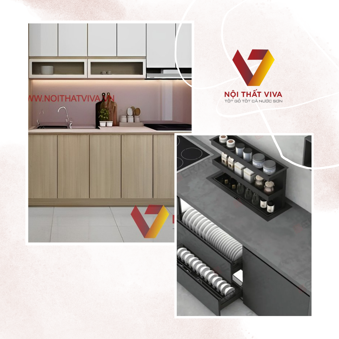 Tủ Bếp Chữ I Nhỏ Gỗ MDF Melamine Màu Vàng Phối Cửa Trắng Đẹp Giá Rẻ