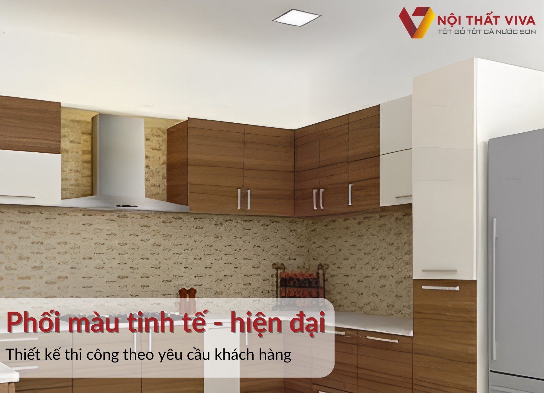 Tủ Bếp Hình Chữ U Đẹp Gỗ MDF Phủ Melamine Màu Nâu Vân Gỗ Giá Rẻ