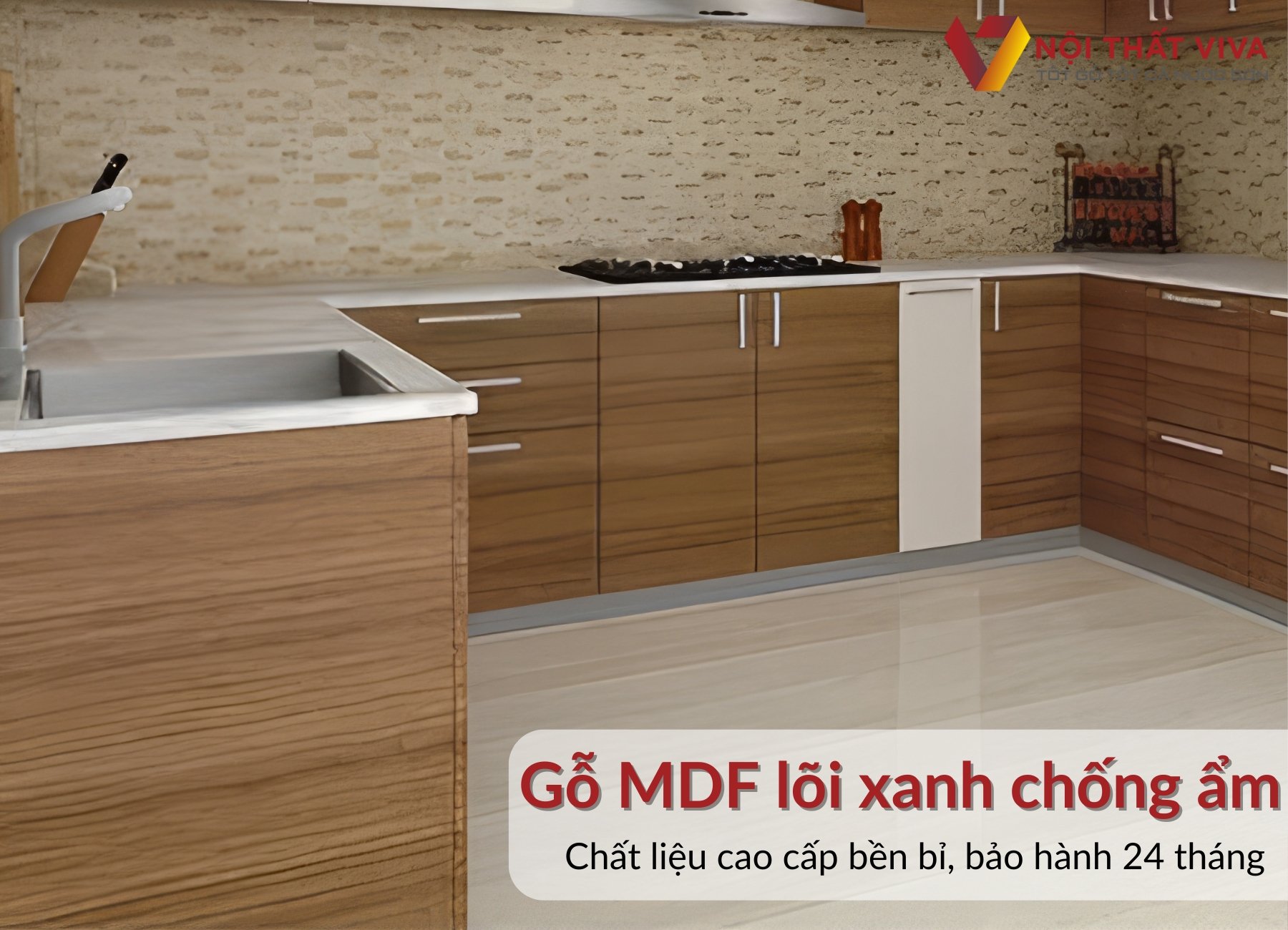 Tủ Bếp Hình Chữ U Đẹp Gỗ MDF Phủ Melamine Màu Nâu Vân Gỗ Giá Rẻ