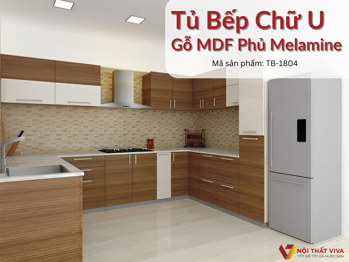 Tủ Bếp Hình Chữ U Đẹp Gỗ MDF Phủ Melamine Màu Nâu Vân Gỗ Giá Rẻ