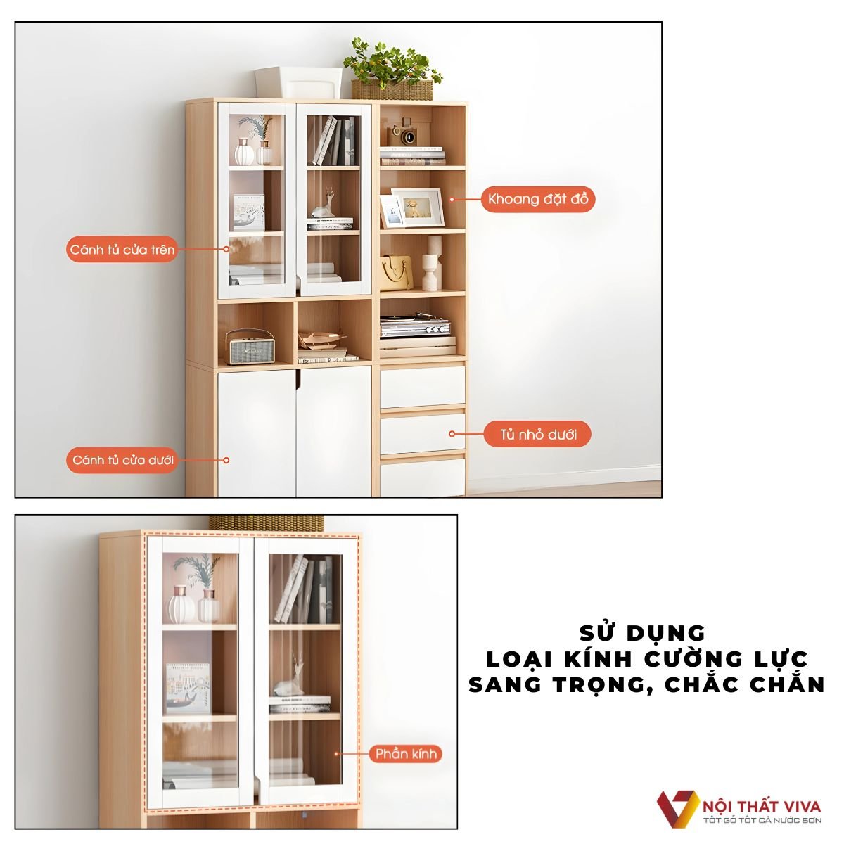 Tủ Đựng Tài Liệu 4 Ngăn Gỗ MDF Phủ Melamine Cánh Kính Đẹp