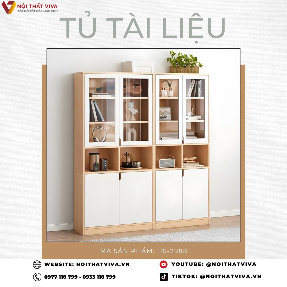 Tủ Đựng Tài Liệu 4 Ngăn Gỗ MDF Phủ Melamine Cánh Kính Đẹp