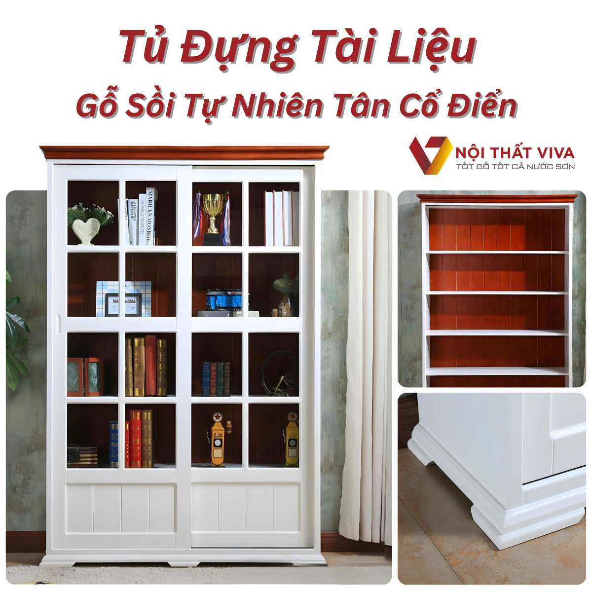 Tủ Đựng Tài Liệu Nhiều Ngăn Gỗ Sồi Tự Nhiên Phong Cách Tân Cổ Điển