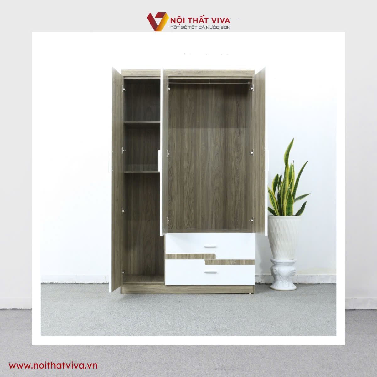 Tủ gỗ công nghiệp 3 cánh - Kích thước, giá bán, tham khảo mẫu đẹp nhất