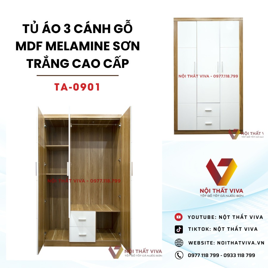 Tủ gỗ công nghiệp 3 cánh - Kích thước, giá bán, tham khảo mẫu đẹp nhất
