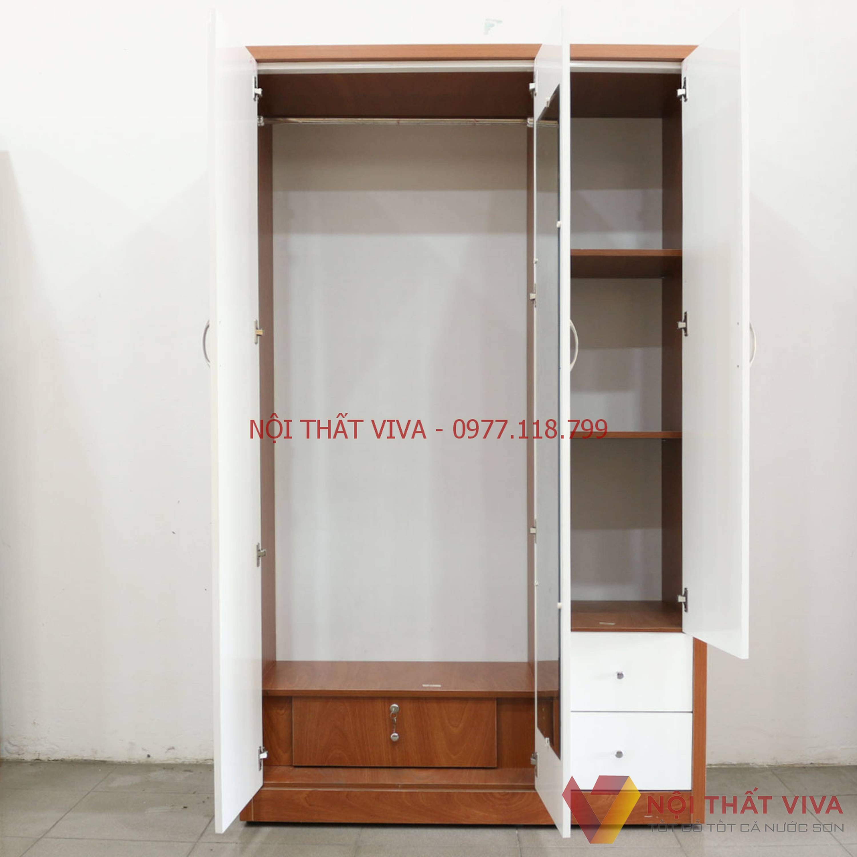 Tủ gỗ công nghiệp 3 cánh - Kích thước, giá bán, tham khảo mẫu đẹp nhất