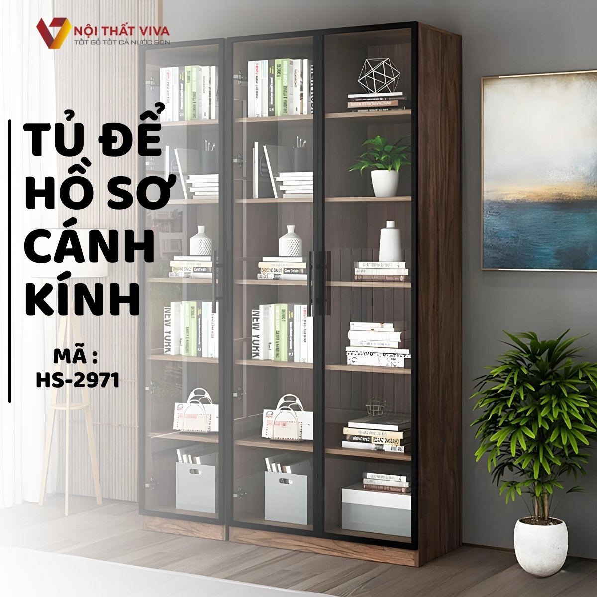 Tủ Hồ Sơ Bằng Gỗ Công Nghiệp Cánh Kính Cường Lực Hiện Đại