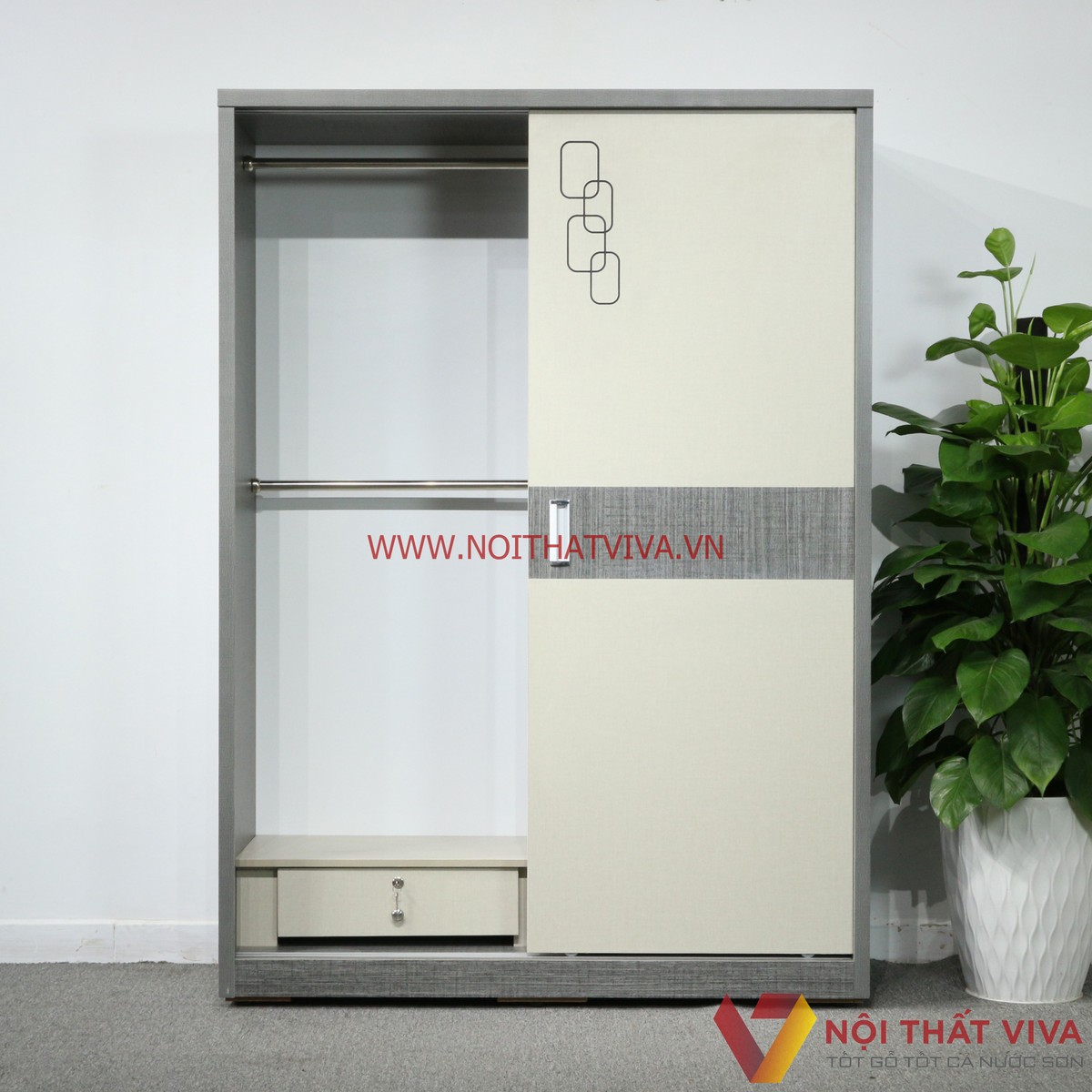 Tủ Lùa 2 Cánh Đựng Quần Áo Gỗ MDF Màu Vải Chạm Họa Tiết Hiện Đại Đẹp