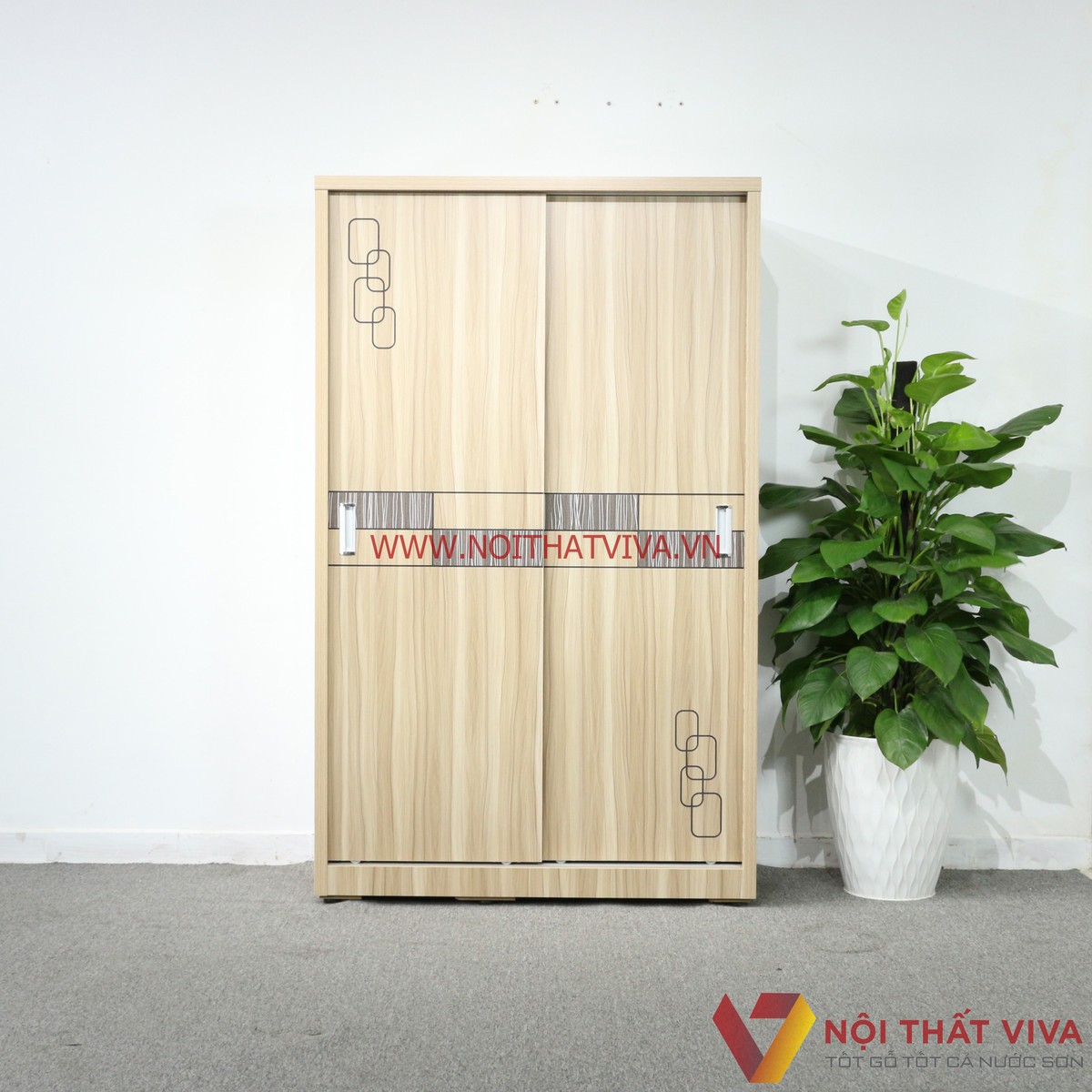 Tủ Quần Áo Cửa Lùa 1m2 Gỗ MDF 2 Cánh Chạm Họa Tiết Tinh Xảo Đẹp