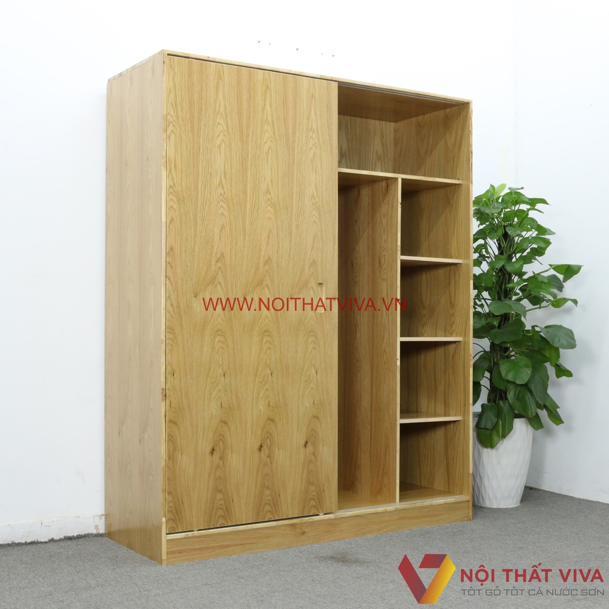 Tủ Quần Áo Gỗ Sồi Hiện Đại 2 Cánh Lùa Nhiều Ngăn Chứa Đồ Đẹp Giá Rẻ