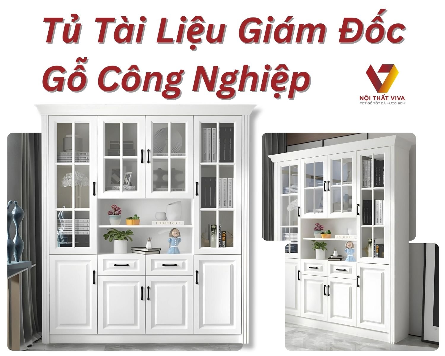 Tủ Tài Liệu Giám Đốc Gỗ Công Nghiệp Sơn Trắng Tinh Tế Sang Trọng