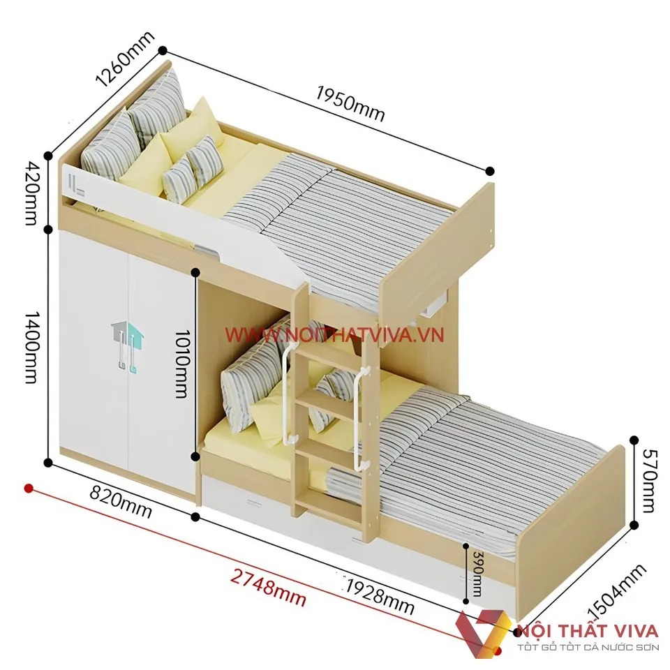 Tư vấn kích thước giường tầng trẻ em tiêu chuẩn, khoa học & an toàn 